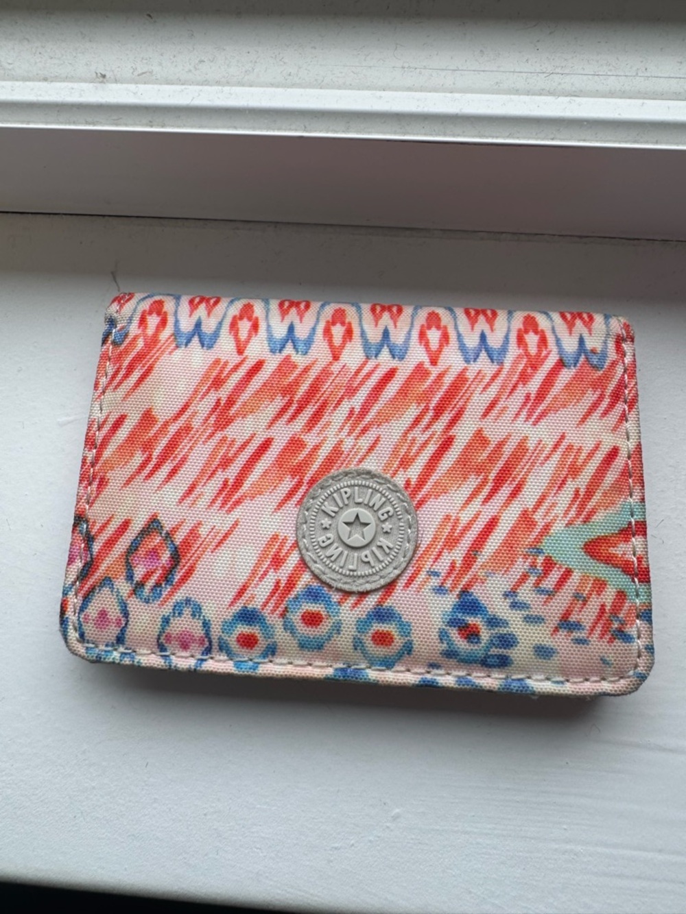 Kipling Coral, Blue & Cream Patterned Card Holder